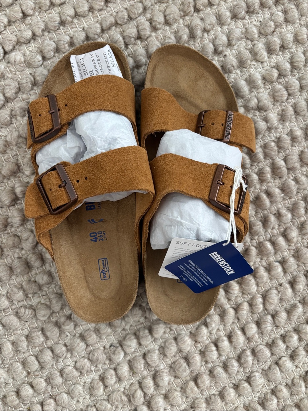 Birkenstock Two-Strap Suede Sandals in Cognac “Mink”, Size 40